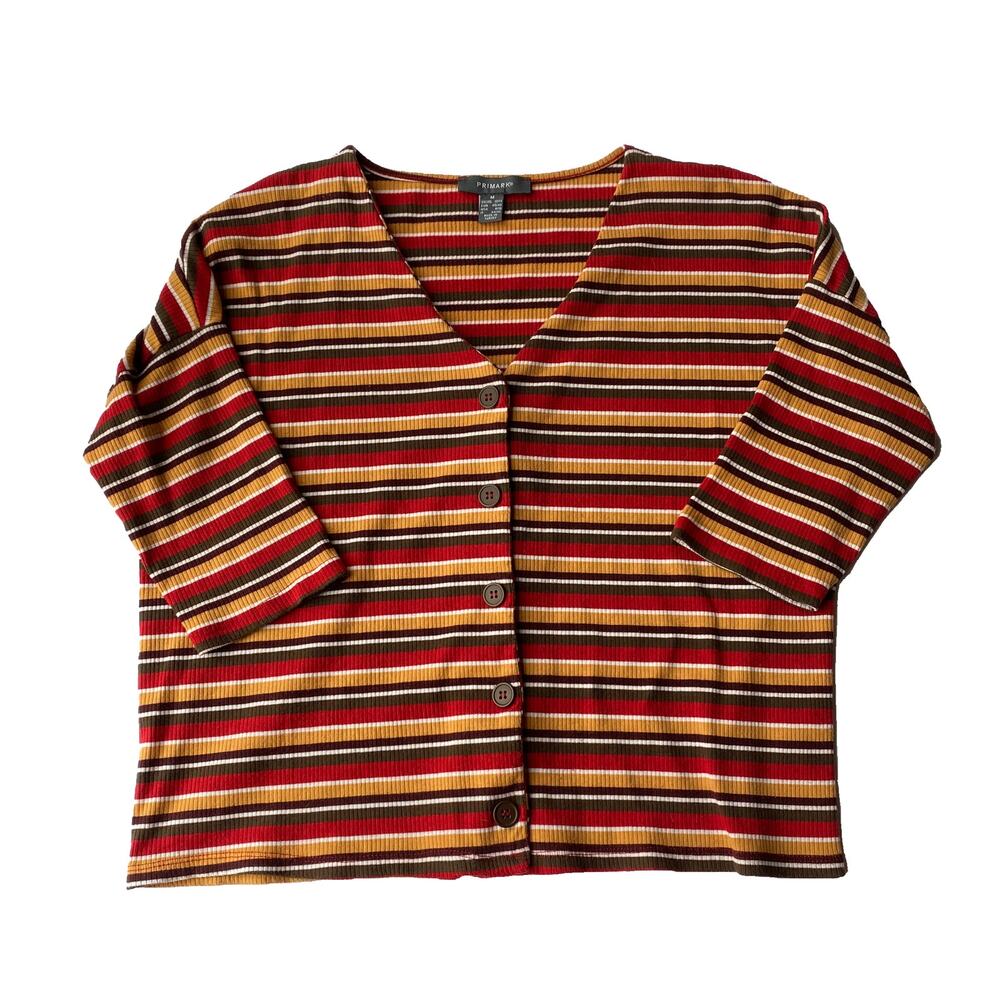 Primark Color Block Stripe 3/4 Button Front Top